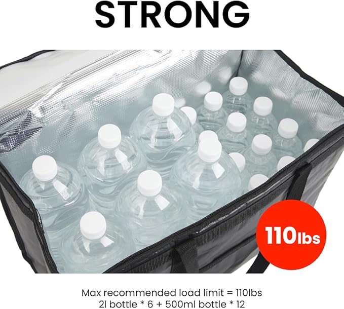 NZ home Durable XXL PRO Insulated Cooler Bag and Food Warmer for Delivery & Grocery Shopping with Zippered Top, Blue Commercial Grade (1 Pack)