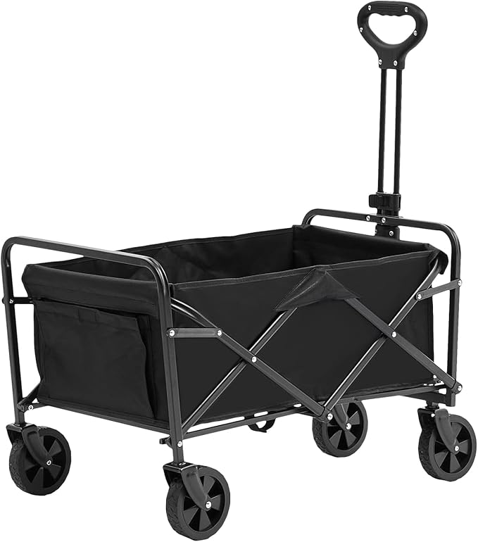 VEVOR 350lbs Collapsible Foldable Wagon Cart, Heavy Duty Foldable Utility Beach Wagon with Big Wheels, Portable Grocery Camping Cart with All Terrain Wheels and Drink Holder