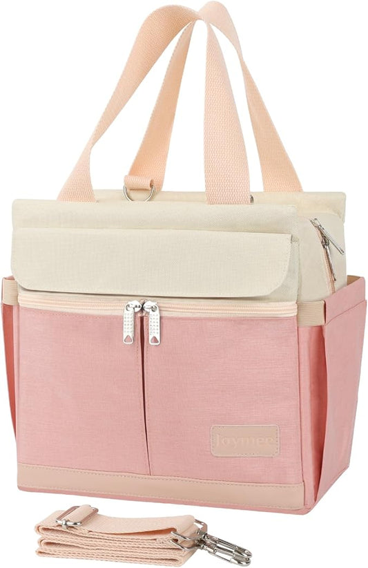 Joymee Lunch Box for Women Insulated Lunch Bag with Shoulder Strap Reusable Leakproof Large Spacious Lunch Cooler Tote for Women Adult with Bottle Holder and Side Pockets for Work Picnic - Pink