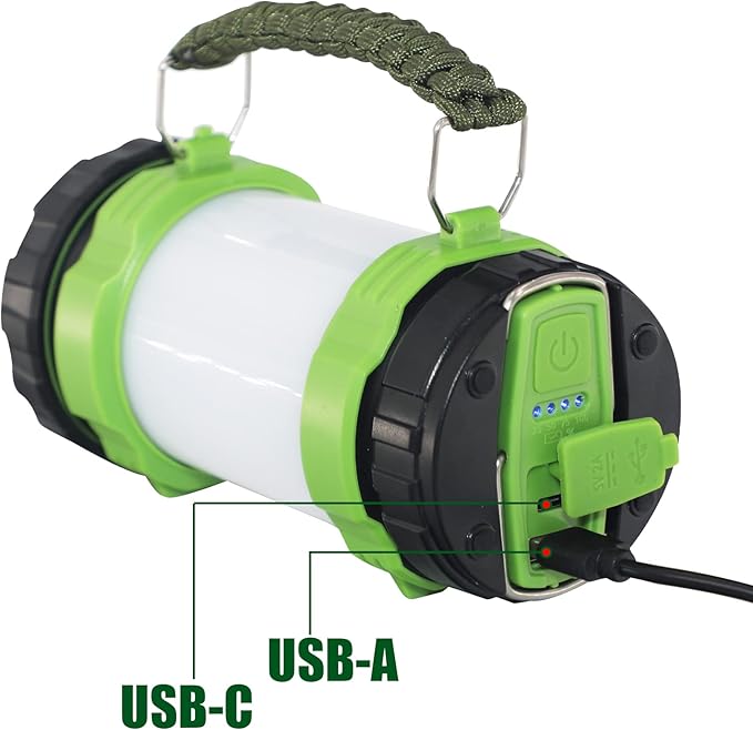 Camping Lantern Rechargeable LED Flashlight,6 Modes Torch,IPX4 Waterproof,Portable Light with Two-Way Hook and USB Cable for Camping, Hiking, Hurricane,Emergency,Outage