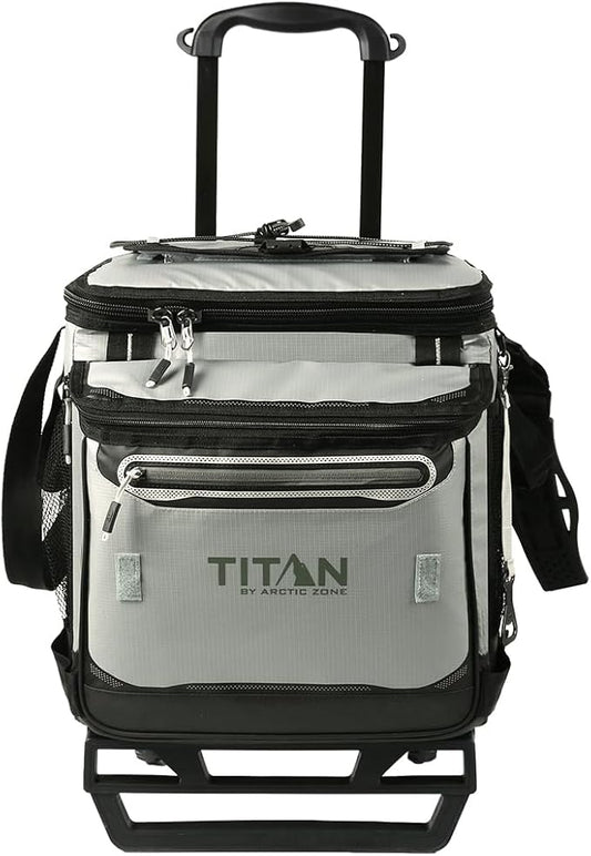 Titan Deep Freeze 60 (50+10) Can Wheeled Cooler - Collapsible Rolling Cooler with Wheels and All-Terrain Cart