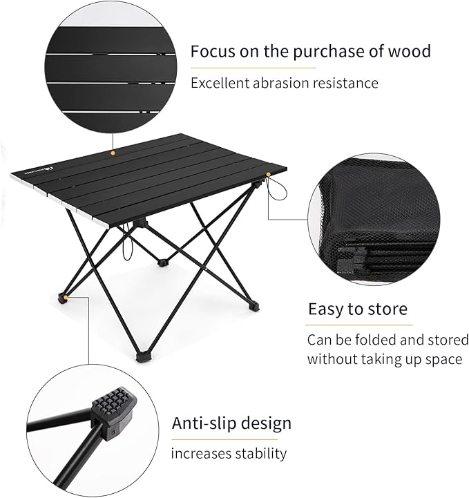 MOON LENCE Folding Outdoor Aluminum Camping Table Portable Ultralight Compact Backpacking Travel Table for Beach, Picnics, Hiking (Black, Middle)