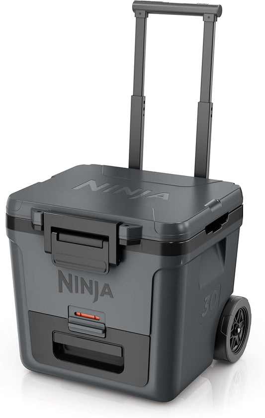 Ninja | Cooler | FrostVault 30QT Cooler with Wheels | Insulated with Temp Dry Storage Drawer | Keeps Ice Cold for Days | for The Beach, Camping, Picnics & More | Charcoal Gray | FB230CG