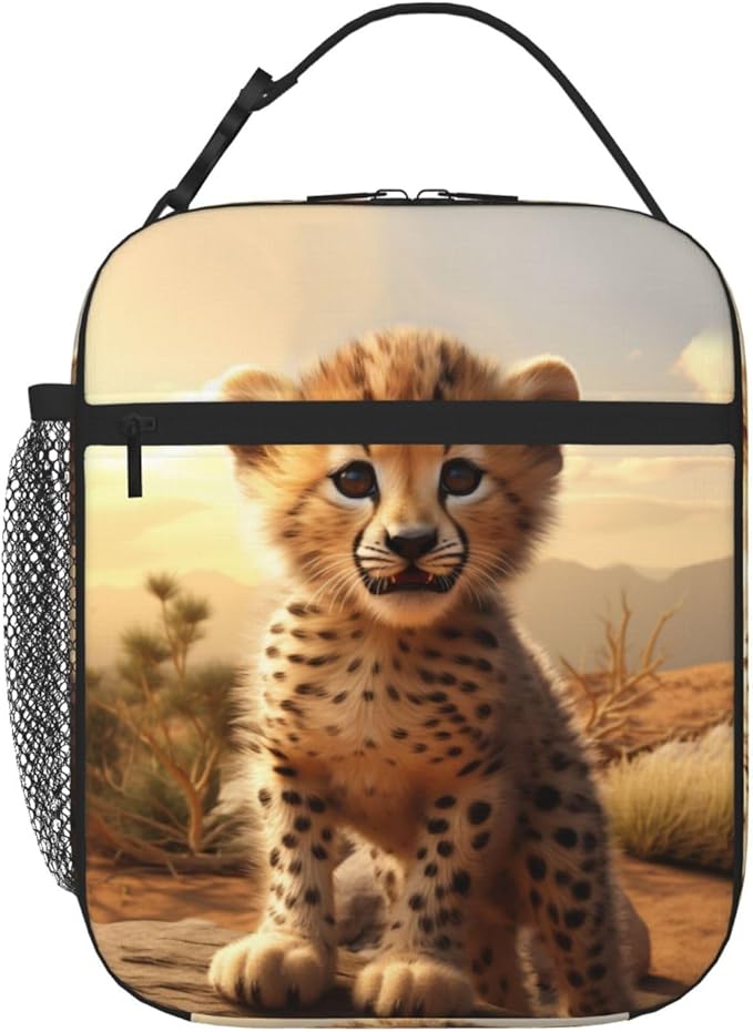 SARA NELL Cute Cheetah Insulated Lunch Bag Baby Cheetah Lunch Box for Women Men Teens Kids, Reusable Lunch Tote Bag, Leakproof Thermal Insulated Lunch Bags for Work, Picnic, School or Travel