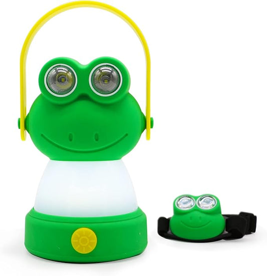Outdoor Equipment LED Camping Lantern & Headlamp Set for Kids, FANT.LUX Battery Powered Night Light for Emergency, Hurricane, Lightweight Tent Lamp for Children (Frog Set)