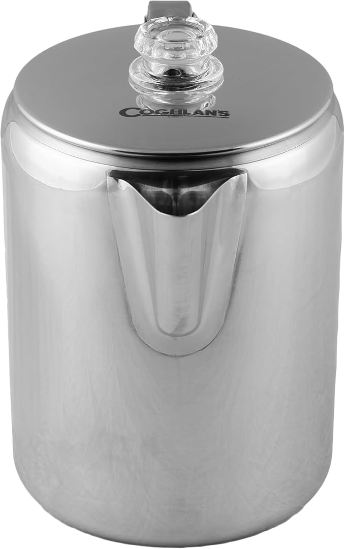 Coghlan's Stainless Steel Coffee Pot - 12 Cup Percolator for Camping, Outdoor Adventures, and Stovetop Brewing - Durable, Portable Coffee Brewer for Classic Flavor