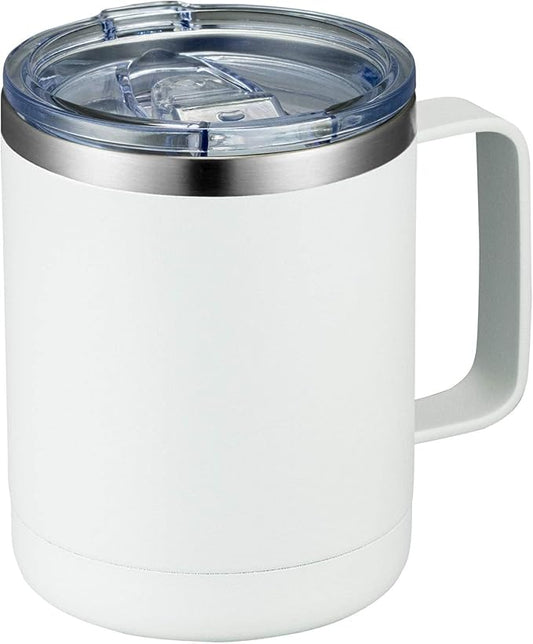 MEWAY 12oz Coffee Mug With Handle and Sliding Lid,Stainless Steel Travel Tumbler Cup with Handle,Double Wall Vacuum Insulated Camping Cup for Hot & Cold Drinks Tea (White, Set of 1