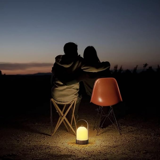 Tubicen Portable Outdoor Battery Operated Lantern Table Lamp Waterproof, 4000mAh Cordless Rechargeable 4 Levels Touch Dimmable Table Lamp, LED Night Light for Patio Camping Restaurant Balcony, Nickel