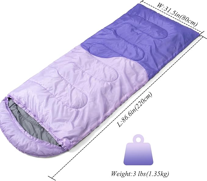 Sleeping Bag - 3 Seasons for Adults Kids Boys Girls Camping Hiking - Warm Cold Weather Lightweight Portable with Compression Bag for Backpacking in Spring, Summer, Fall and Winter