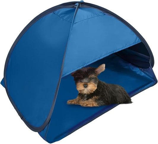 Pop Up Beach Sun Tent, 1 Pack Foldable Pop Up Tent Sun Shelter for Anti-UV Windproof Face Head Shade Protection, Black Glue Blue