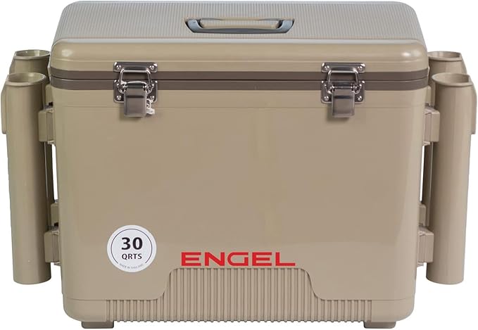 Engel UC30 30qt Leak-Proof, Air Tight, Fishing Drybox Cooler with Built-in Fishing Rod Holders, Also Makes The Perfect Hard Shell Lunchbox for Men and Women in White