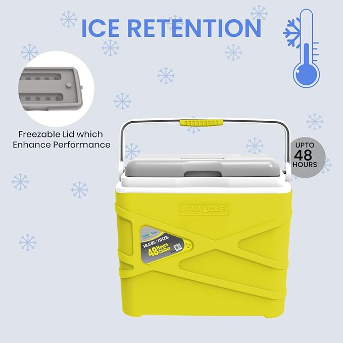 Pinnacle 10 Liter Insulated Cooler Lunch Box -Portable Camping/Picnic Hard Cooler –Coolbox Keeps Cool for 48 hrs. with Ice Retention–Heavy Duty Cooler for Beach, Grill, Travel,Tailgating,Small