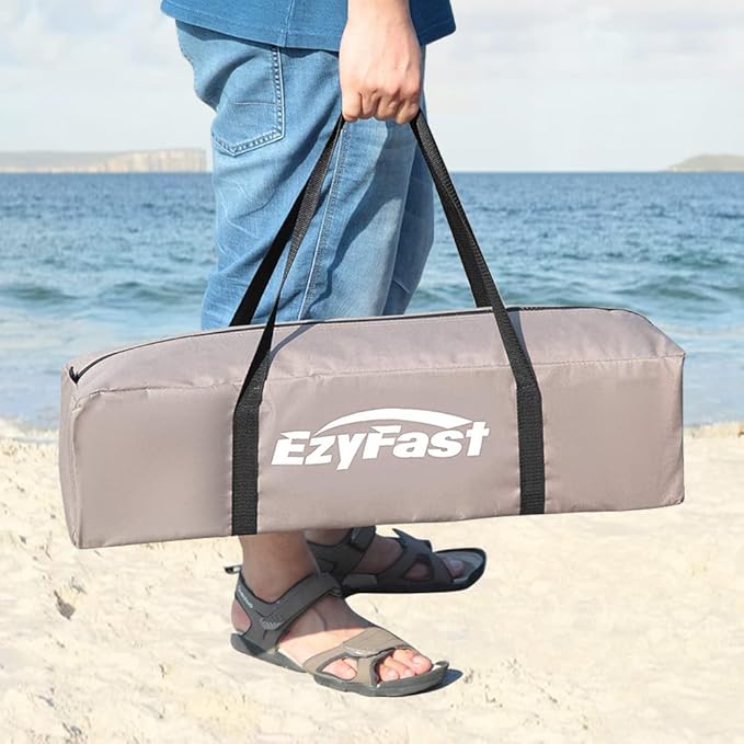 EzyFast Compact Pop Up Canopy Tent, Collapsible Instant Shelter,Portable Sports Cabana, with Built-in Weight Bags, 8 x 8 ft Base / 6 x 6 ft Top for Camping, Hiking, Picnic, Family Outings (Khaki)