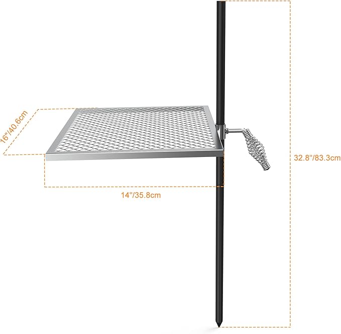only fire Swivel Campfire Grill Adjustable Open Fire Grill Grate, Mesh Cooking Grate for Fire Pit Grilling, Outdoor Camping, Hiking