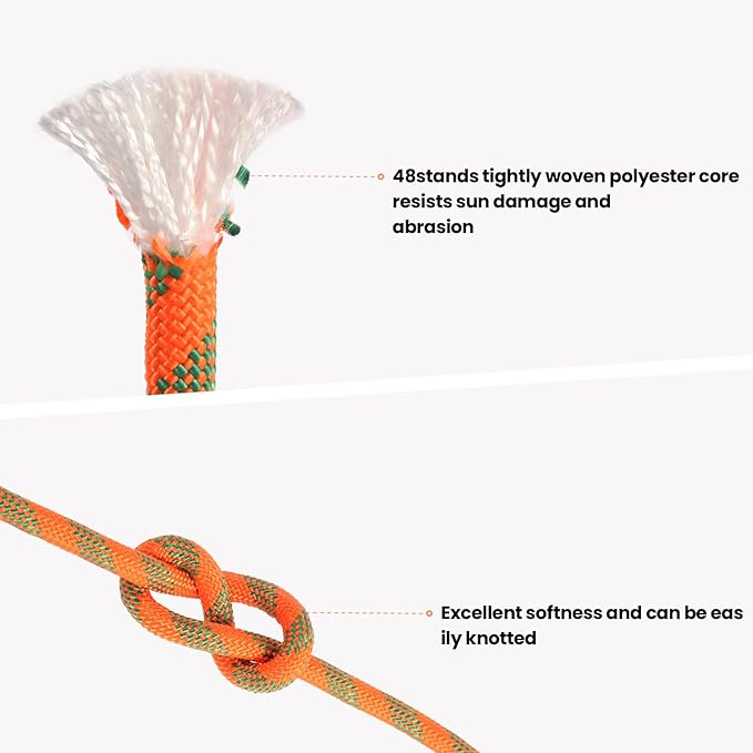 1/2inch Arborist Rope Tree Climbing Rope 48 Strand（150ft） Polyester Bull Rope for Swing Pulling Outdoor Marine