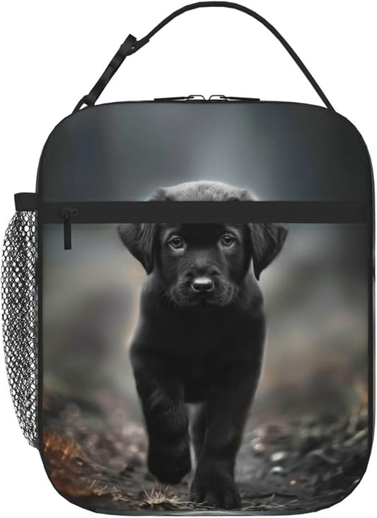 SARA NELL Dog Insulated Lunch Bag Black Labrador Dog Puppy Lunch Box for Women Men Teens Kids, Reusable Lunch Tote Bag, Leakproof Thermal Insulated Lunch Bags for Work, Picnic, School or Travel