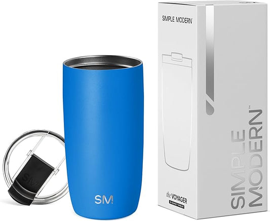 Simple Modern Travel Coffee Mug Tumbler with Flip Lid | Reusable Insulated Stainless Steel Cold Brew Iced Coffee Cup Thermos | Gifts for Women Men Him Her | Voyager Collection | 16oz | Supersonic Blue