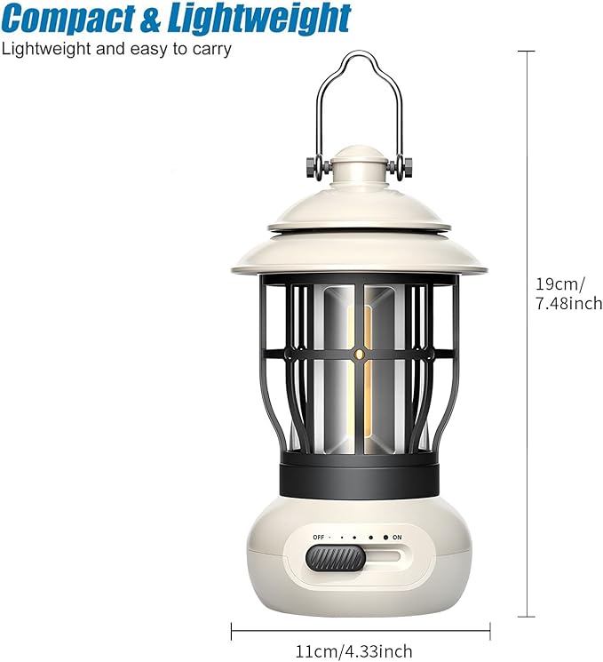 Camping Lantern, COB Lantern for Power Outage, Suitable for Indoor and Outdoor, Beige