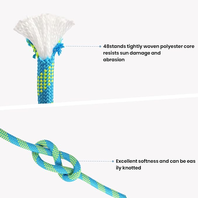 1/2inch Arborist Rope Tree Climbing Rope 48 Strand（100ft） Polyester Bull Rope for Swing Pulling Outdoor Marine
