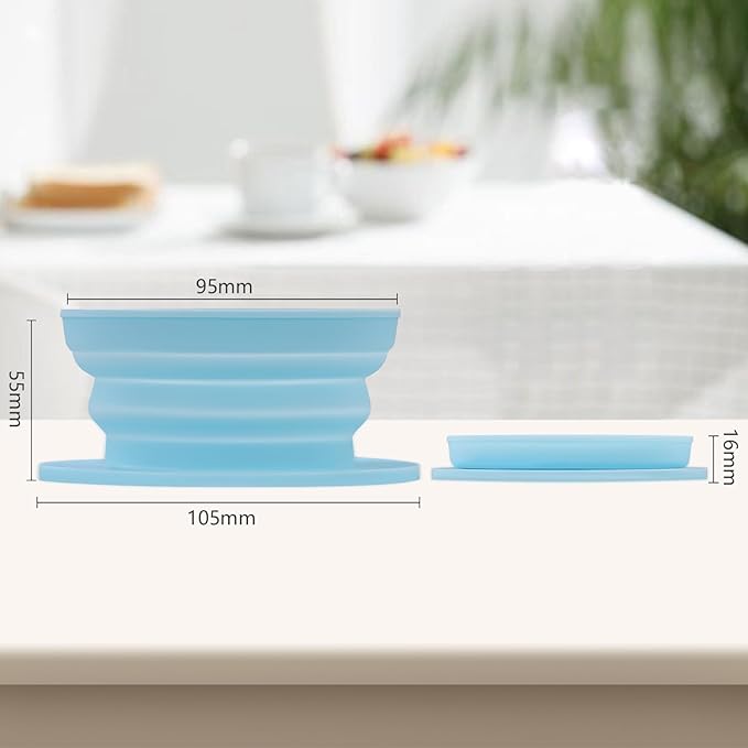 2 Pieces Paperless Travel Pour Over Coffee Maker with Stainless Steel Coffee Filter - Camping Pour Over Coffee Maker Set - Collapsible Travel Pour over Coffee Dripper Kit Single Cup (Black+Blue)