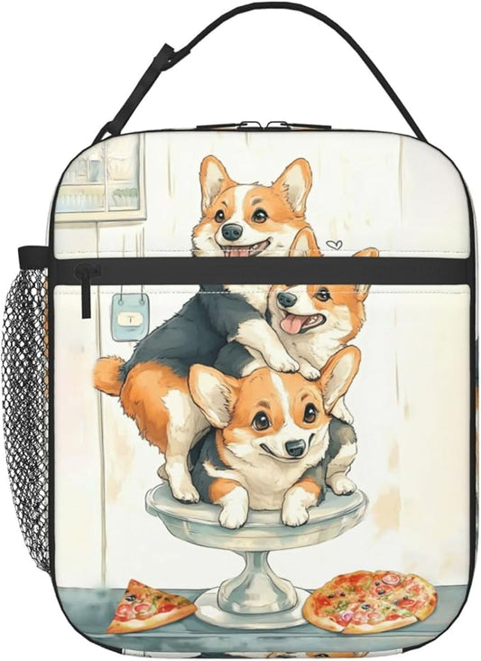 Dog Pizza Lunch Bag Insulated Reusable Lunch Box Thermal Cooler Tote For Men Women Work Travel Picnic Hiking