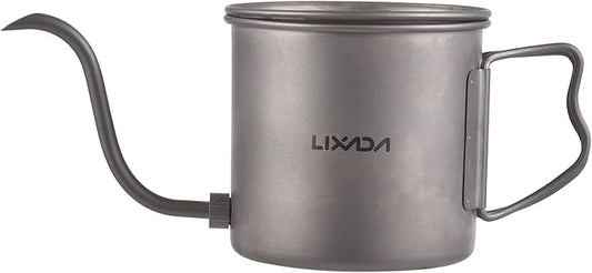 Lixada Titanium Coffee Pot, 13.5oz, Silver, Portable, Camping Coffee Pot with Removable Spout