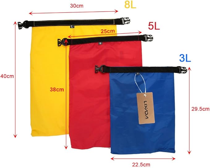 Lixada Waterproof Dry Bags, 3/5/6 Pack Ultimate Dry Sack - 3L+5L+8L Lightweight, Roll Top Outdoor Dry Sacks for Kayaking Camping Hiking Traveling Boating Water Sports