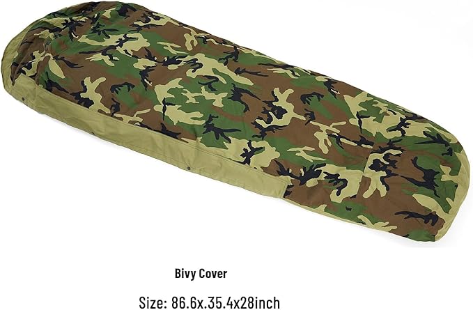 MT Army Military Modular Sleeping Bags System, Multi Layered with Bivy Cover for All Season, Woodland/Multicam