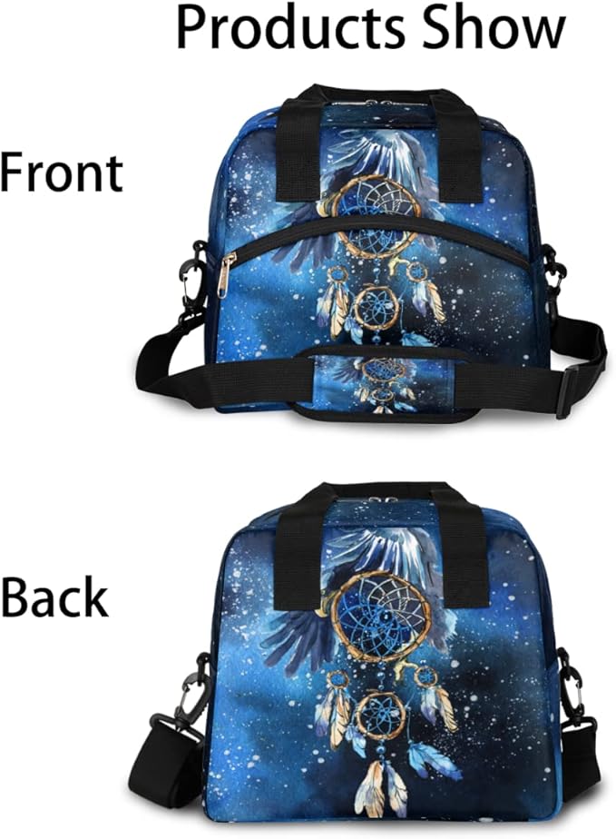 Blue Galaxy Watercolor Dream Catcher Insulated Lunch Bags for Women Men Adult Reusable Lunch Tote Therma Cooler Bag with Shoulder Strap Lunch Box for School Work Office Picnic Meal Prep Bag