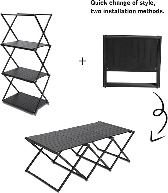 Portable Collapsible Table 3Tier Storage Racks Dual Purpose Folding Lightweight Aluminum Roll Up Large 3ft for Indoor Outdoor Picnic Backyard Camp Kitchen