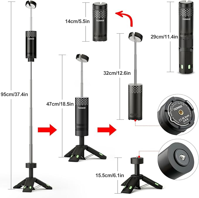 Camping Lights Rechargeable, Detachable Camping Lantern with Stand, Telescopic Waterproof Camping Lamp, Magnetic Work Hanging Light, LED Tent Flashlights for Emergency, Power Outages (Black)