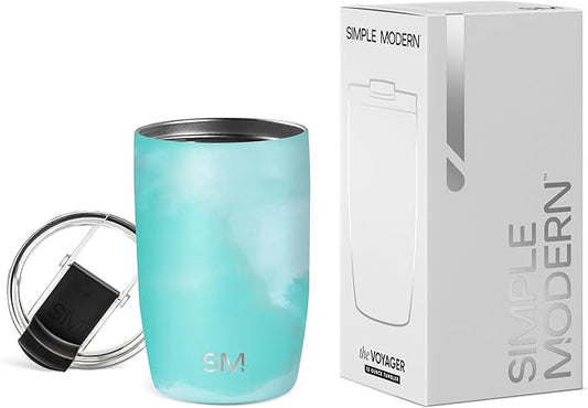 Simple Modern Voyager Travel Coffee Mug Tumbler with Flip Lid | Insulated Stainless Steel Cold Brew Iced Coffee Cup | Gifts for Women Men Him Her | 12oz | Ocean Tide