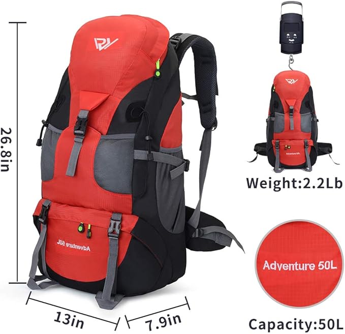 50L Hiking Backpack, Waterproof Lightweight Daypack for Outdoor Camping Travel