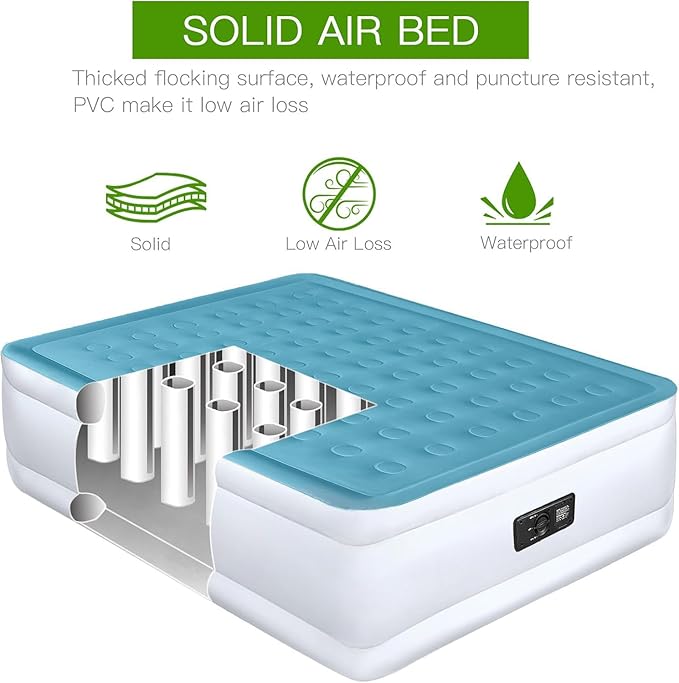 YENING Full Size Air Mattress with Built in Pump Raised Double Blow up Bed Inflatable Camping Airbed Electric 18 Inch Tall Blue