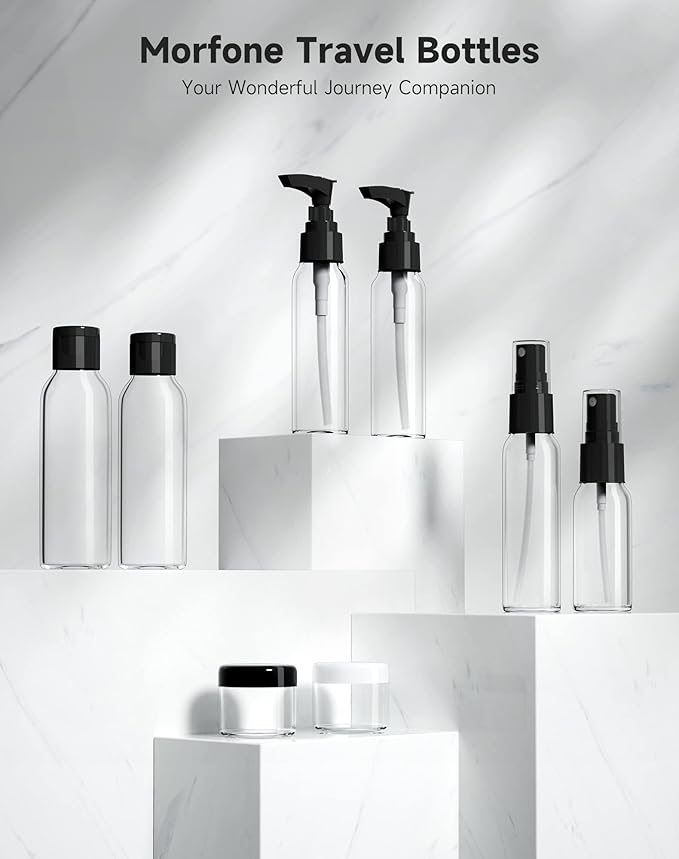 Morfone Travel Bottles Kits -TSA Approved Travelling Size Containers for Toiletries Leak Proof Refillable Liquid Travel Essentials with Toiletry Bag for Cosmetic Shampoo Conditioner Lotion