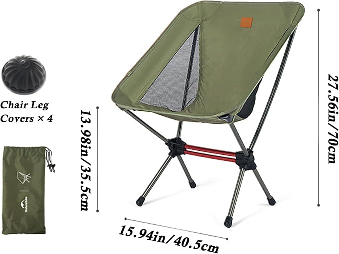 Naturehike Camping Chair, Foldable with Storage Bag, Outdoor Portable for Adults, Lightweight, Supports 265lbs, Backpacking for Fishing, Hiking, Beach, Lawn