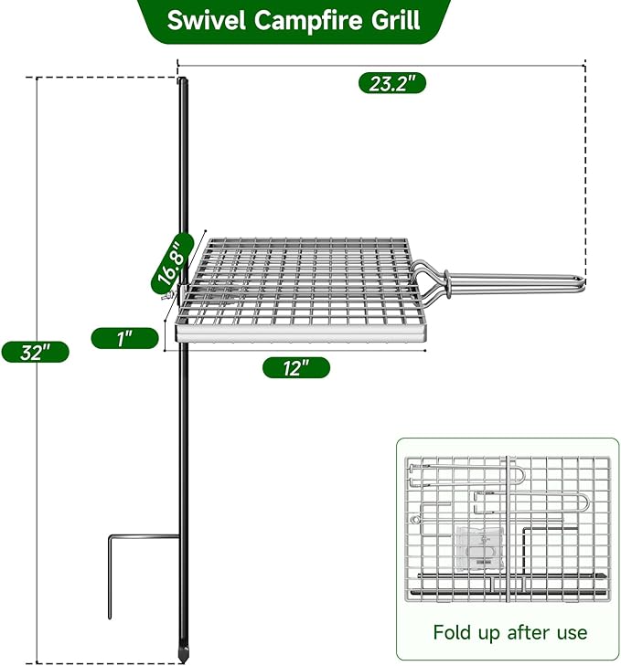 Swivel Campfire Grill Grate Rack, Adjustable Camp Grill Over Fire Pit, Cooking Equipment, Grills Grate for Firepit