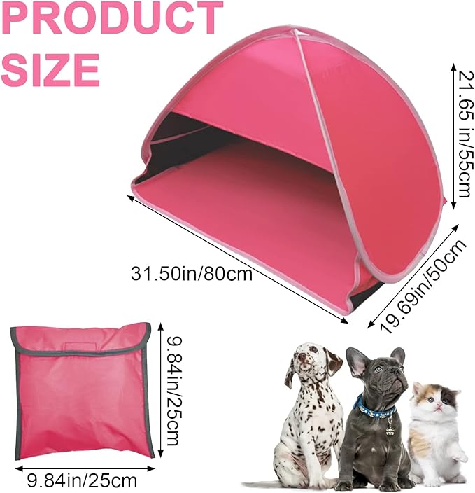 Mini Head Shelter Tent, 1 Pack Foldable Pop Up Beach Tent Sun Shelter for Anti-UV Pet & Outdoor Camping, Picnic Beach, Pink-Vinyl L