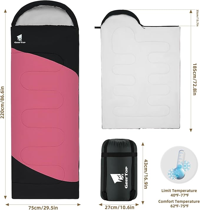 GEERTOP Backpacking Sleeping Bag for Camping, Lightweight Sleeping Bags for Adults Kids Summer Warm Cold Weather Hiking Travel