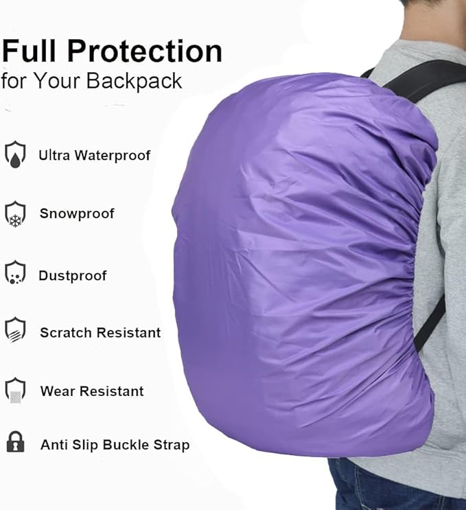 Waterproof Backpack Rain Cover with Anti Slip Buckle Strap for Camping, Hiking, Traveling, Hunting, Biking, 15-80L