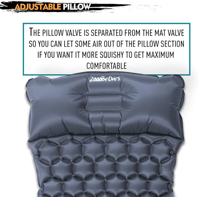 ZOOOBELIVES Ultralight Sleeping Pad with Pillow– Inflatable Camping Mat for Backpacking, Traveling and Hiking, Compact and Portable Multiple Color Options