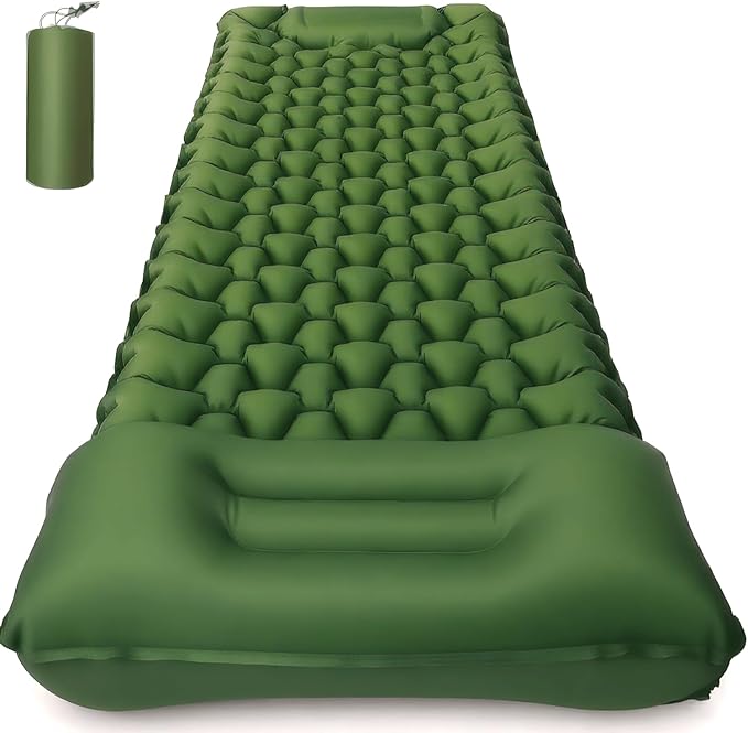 Ultralight Inflatable Sleeping Pad with Built-in Pump, Waterproof, Tear-Resistant, for Camping, Hiking, Backpacking, Outdoor Travel (Olive Green)