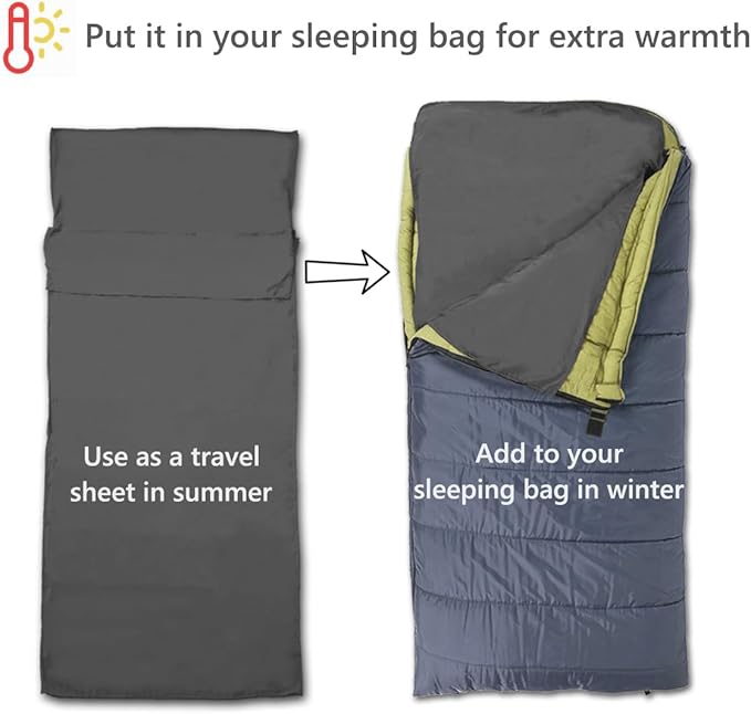 Lightweight Sleeping Bag Liner Camping Travel Sheets Ultralight Sleeping Bag Sack for Backpacking Hiking Hotel Hostels and Traveling, Stuff Sack Included
