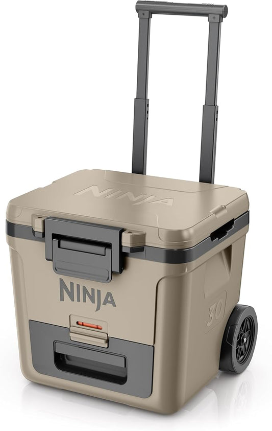 Ninja | Cooler | FrostVault 30QT Cooler with Wheels | Insulated with Temp Dry Storage Drawer | Keeps Ice Cold for Days | for The Beach, Camping, Picnics & More | Birch Beige | FB230CS