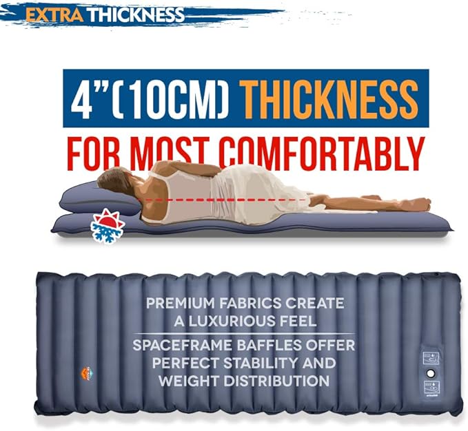 ZOOOBELIVES Extra Thickness Inflatable Sleeping Pad with Built-in Pump, Most Comfortable Camping Mattress for Backpacking, Car Traveling and Hiking, Compact and Lightweight - Airlive2000