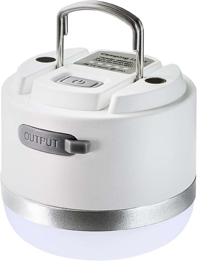 Joyzy Rechargeable LED Camping Lantern - 5 Light Modes, 600lm Outdoor Light, Mini Hanging Lamp for Fishing, Car or House Emergency Kit (White)