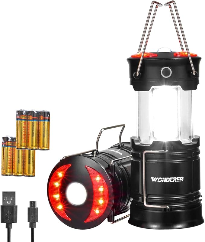 WONDERER 2 Pack Rechargeable led Lanterns,4-in-1 Camping Lantern with USB Cable and Battery Operated, Portable Collapsible Flashlight with Magnetic Base