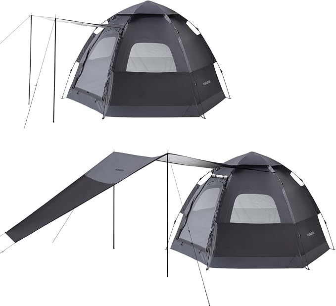 Instant Camping Tent for 4 Person,2 Mesh Windows & 2 Doors,Hexagonal Design,Easy Set Up pop up Tent with Vestibule & Rainfly, Ideal for Family Camp, Outdoor Activity