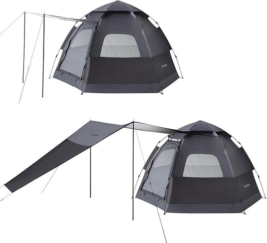 Instant Camping Tent for 4 Person,2 Mesh Windows & 2 Doors,Hexagonal Design,Easy Set Up pop up Tent with Vestibule & Rainfly, Ideal for Family Camp, Outdoor Activity