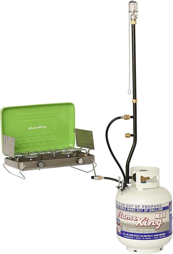 Flame King FK-DP2PC 3 Outlet Adapter 20 to 1LB Propane Distribution Post Pole Tree Stem Stand for Stove, Lanterns, and Camping, Black